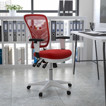 Flash Furniture Office Chair, Mesh, Red Mesh/White Frame HL-0001-WH-RED-GG